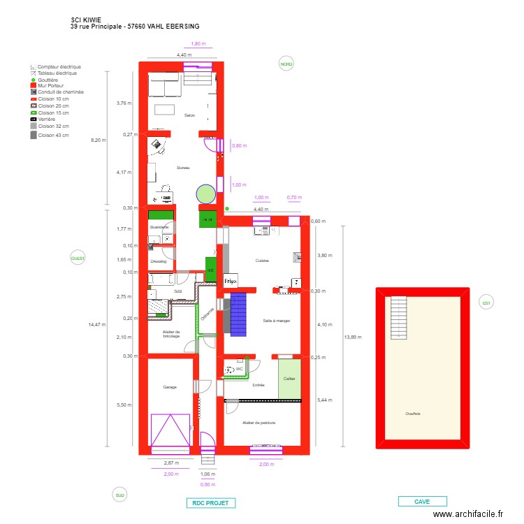 V-E_RDC_projet_chaufferie dans cave. Plan de 1 pièce et 43 m2