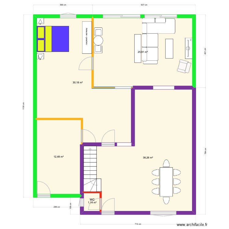 RDC v1. Plan de 5 pièces et 108 m2