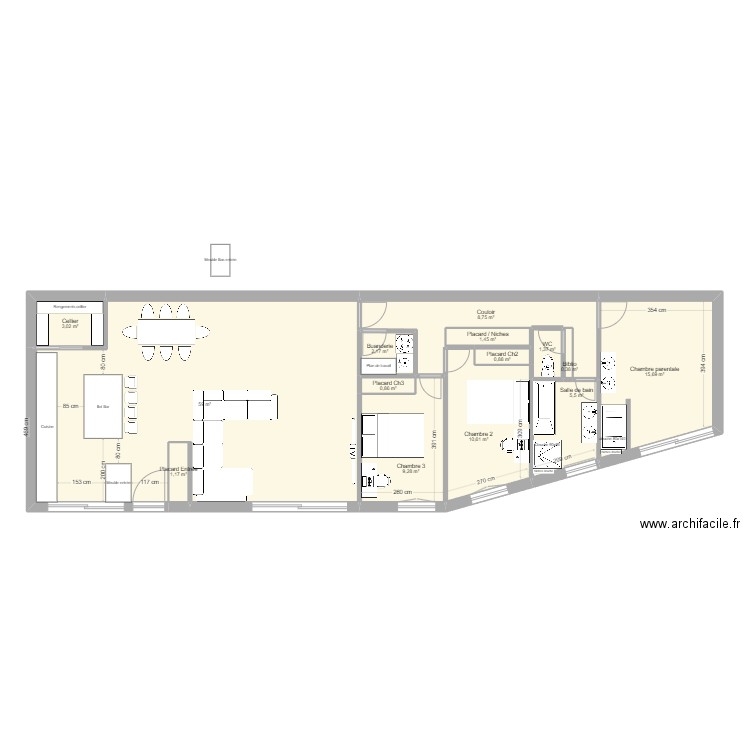 V2 ros. Plan de 14 pièces et 120 m2