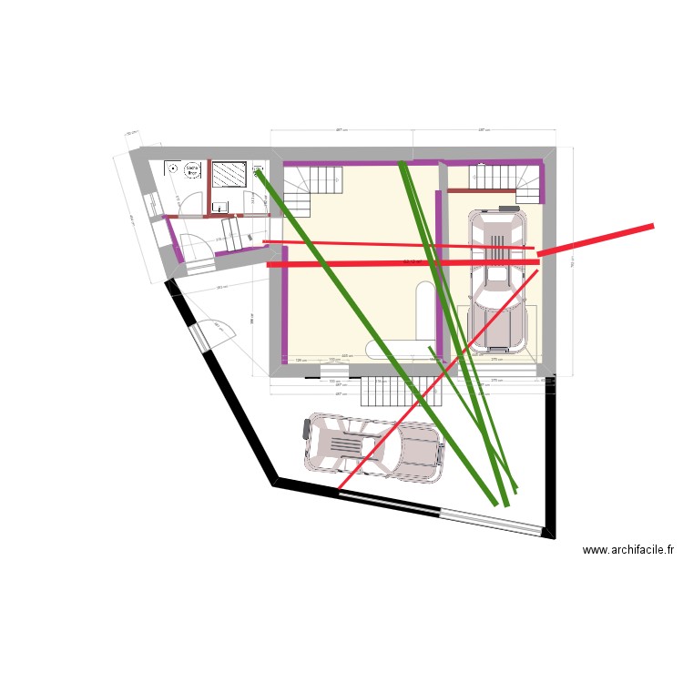 Electricité et évacuations. Plan de 1 pièce et 62 m2