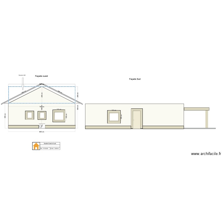 facade Ouest et sud. Plan de 0 pièce et 0 m2