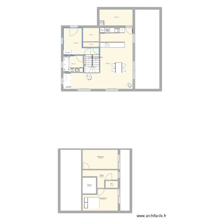 duplex solo. Plan de 16 pièces et 101 m2