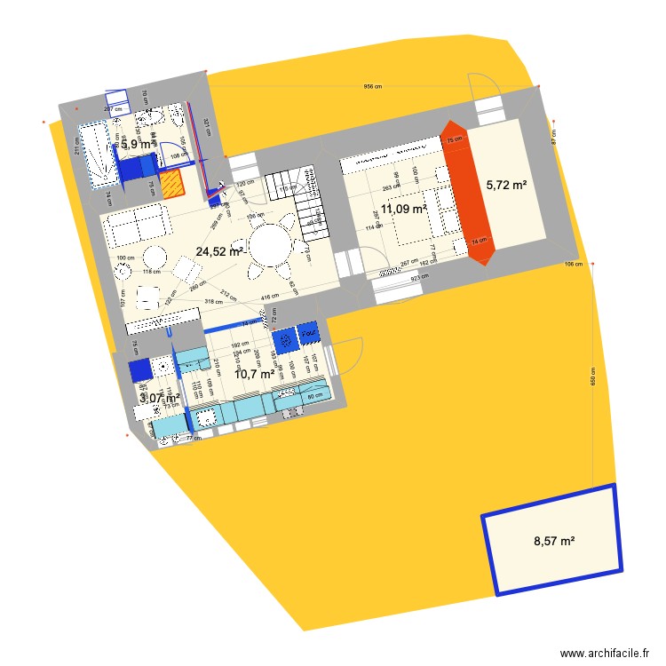 PRIEUX  RDC projet 1 eco cuisine. Plan de 7 pièces et 70 m2