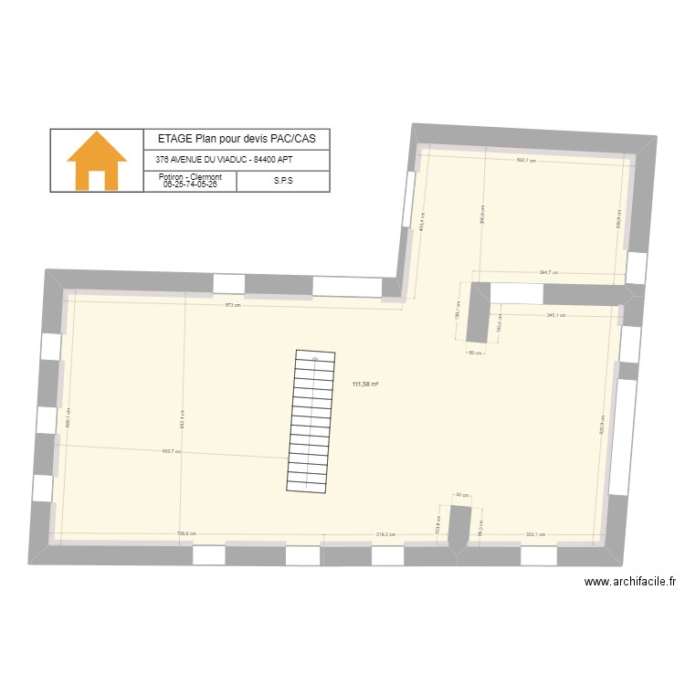 Etage pour devis PAC/CAS. Plan de 1 pièce et 112 m2