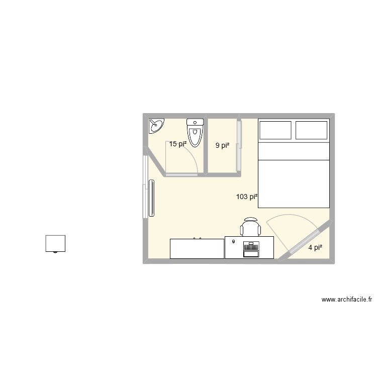 Chambre s-sol. Plan de 4 pièces et 12 m2