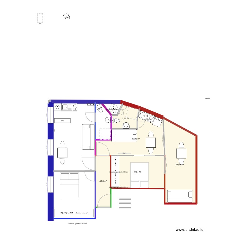 manu. Plan de 5 pièces et 41 m2