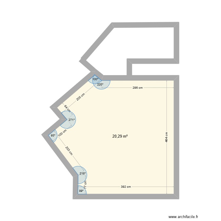 t222. Plan de 1 pièce et 20 m2