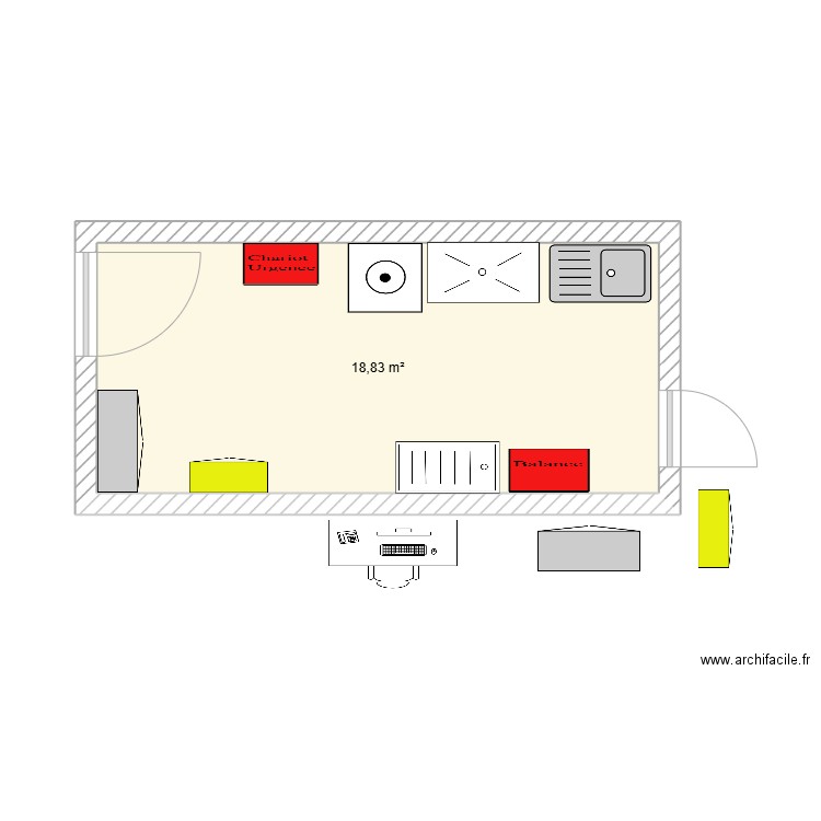 Salle HC 2. Plan de 1 pièce et 19 m2