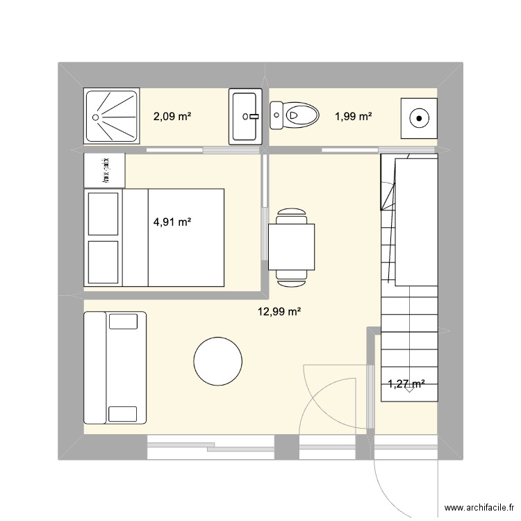 Imm C - Appartement Etage 1. Plan de 5 pièces et 23 m2