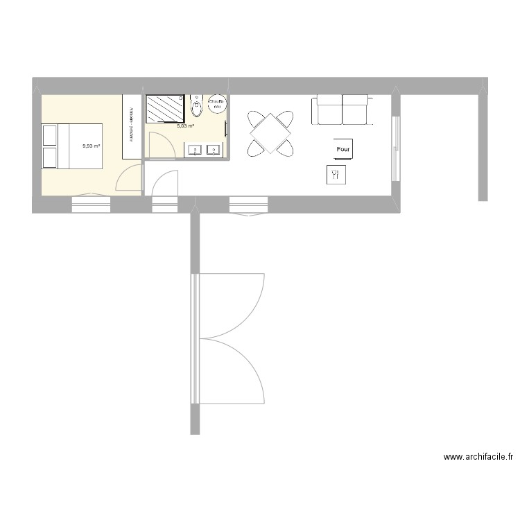 Loc 1. Plan de 2 pièces et 15 m2