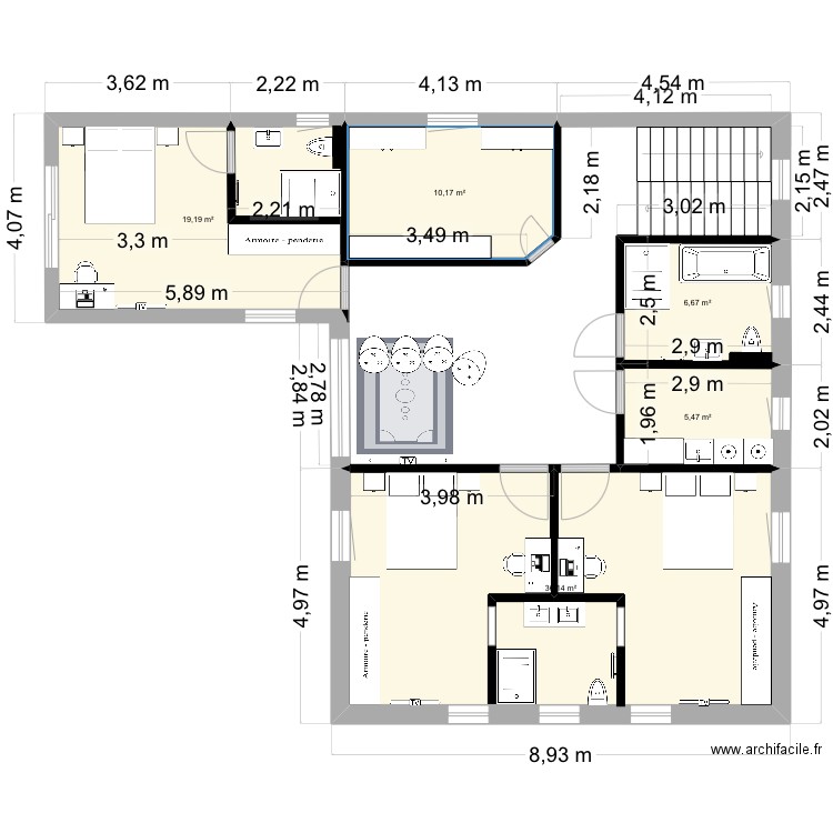 etage maison 2. Plan de 5 pièces et 78 m2