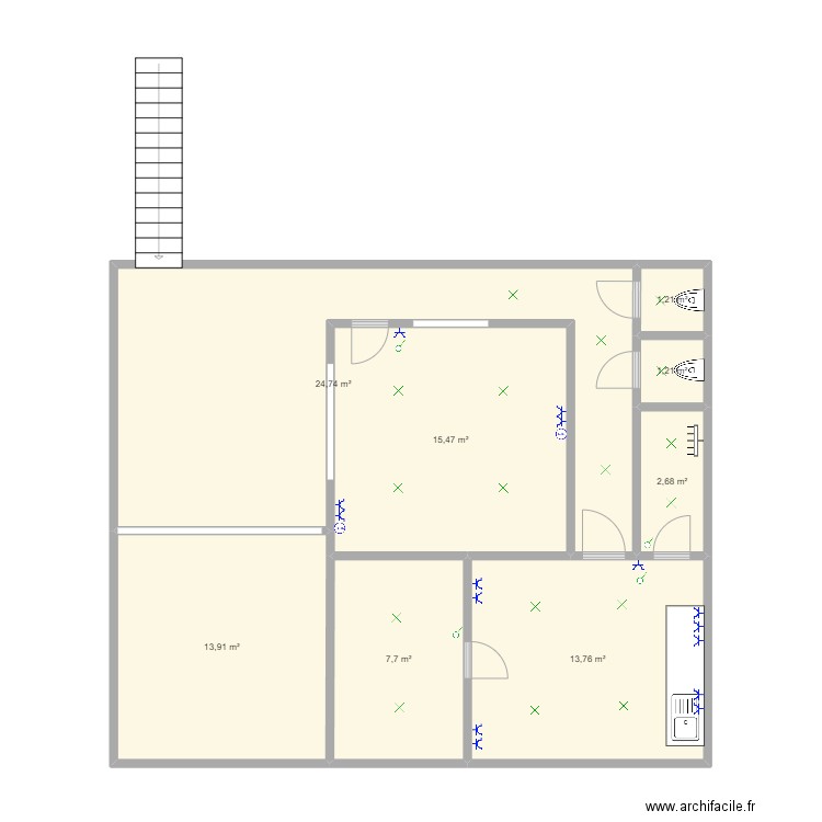 Coverhup. Plan de 8 pièces et 81 m2