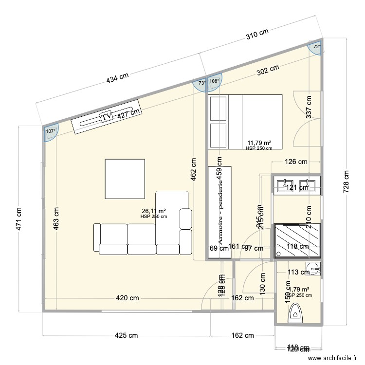 agrandissement JANVIER 2025. Plan de 3 pièces et 40 m2