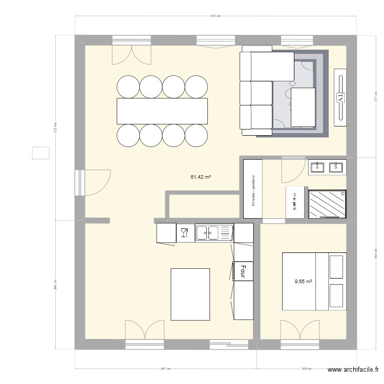 Plan_1_RDC. Plan de 2 pièces et 71 m2