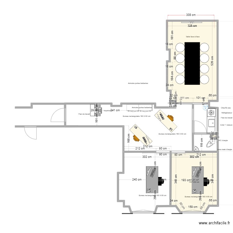 14 TRAVAUX 2. Plan de 4 pièces et 28 m2