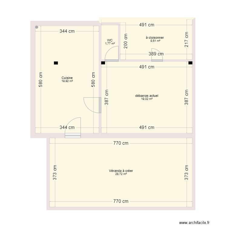 Projet sans enfillade . Plan de 5 pièces et 78 m2