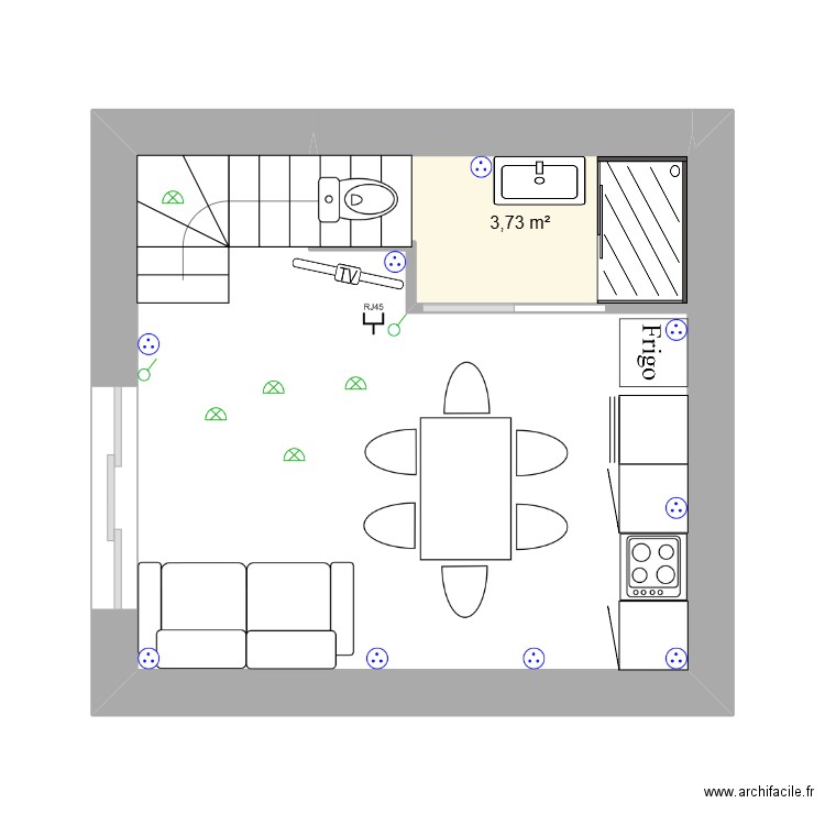 Saisy 2024. Plan de 1 pièce et 4 m2