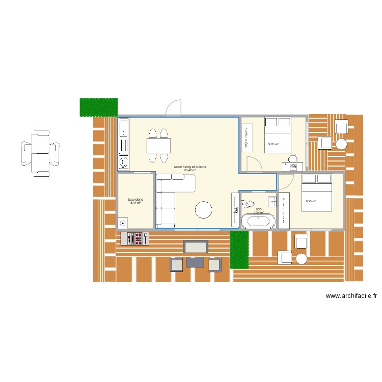 lodge. Plan de 5 pièces et 62 m2