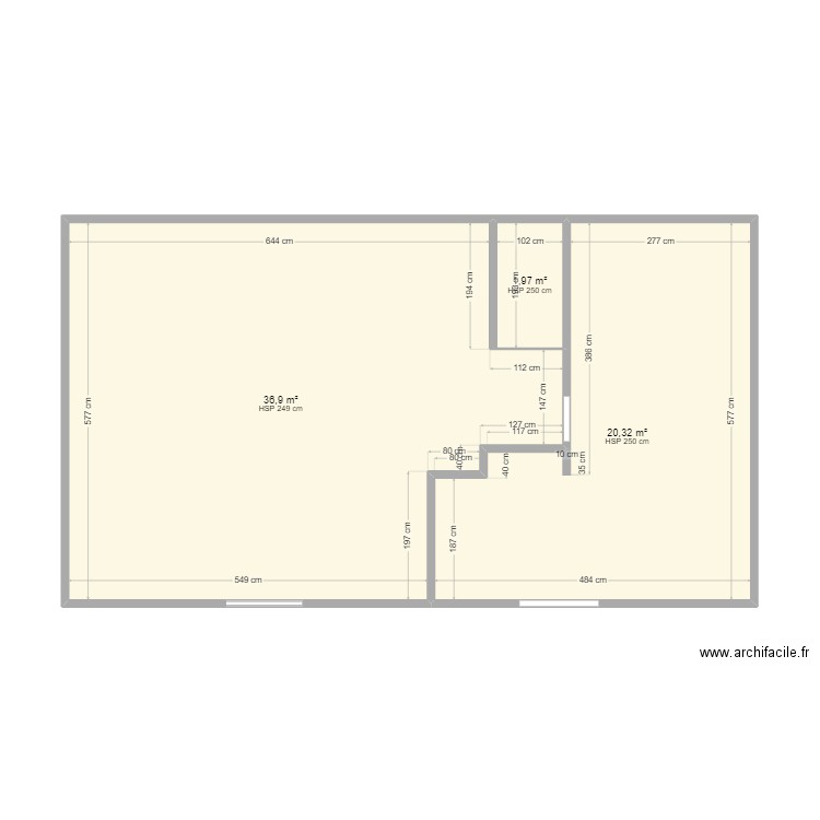 Combles. Plan de 3 pièces et 59 m2