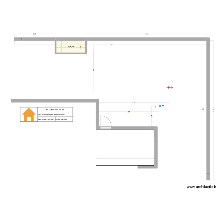 PLAN TOITURE BNP SCI LOUPIAS. Plan de 1 pièce et 3 m2