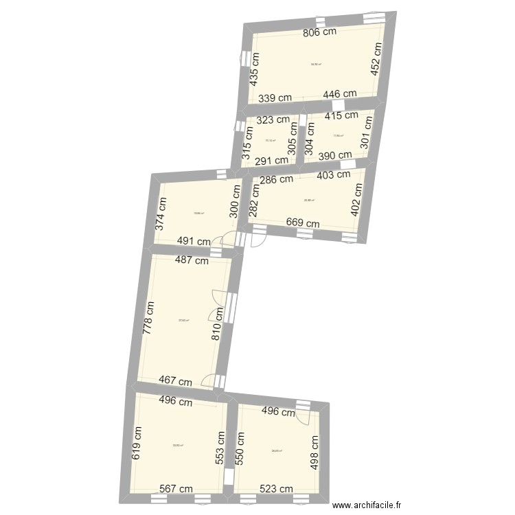 16  CONTI. Plan de 13 pièces et 401 m2