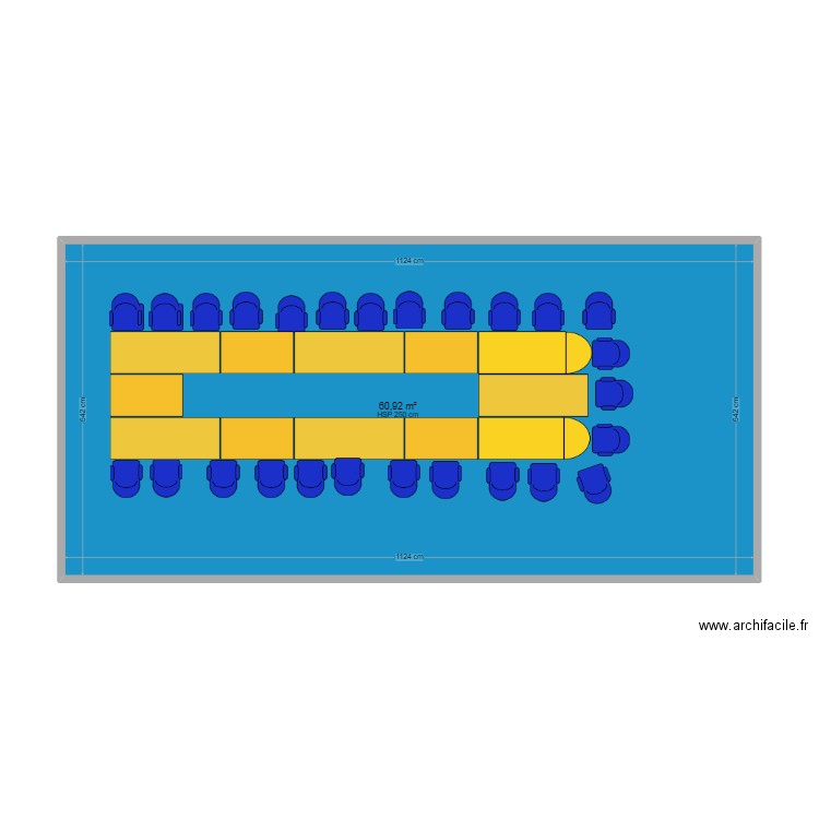 Salle de réunion avant. Plan de 1 pièce et 61 m2