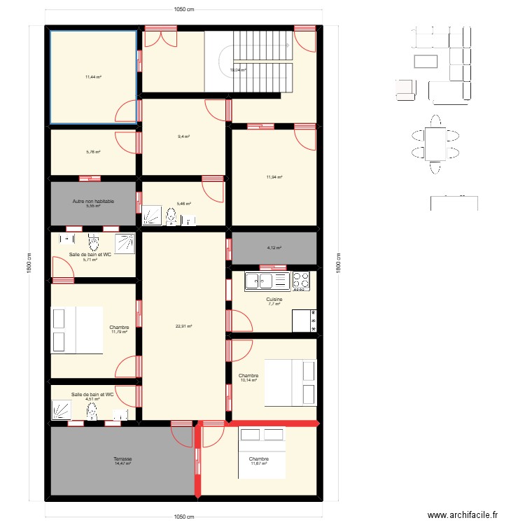 MOMAR 1er ETAGE. Plan de 16 pièces et 162 m2