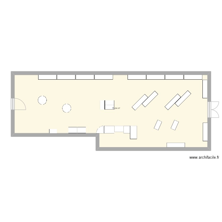 magasin brut. Plan de 1 pièce et 79 m2