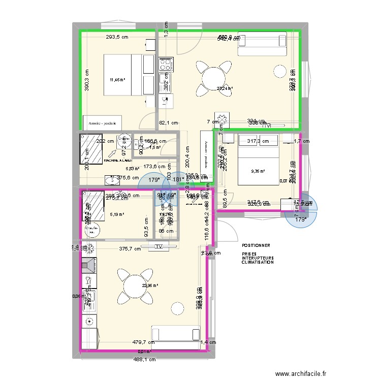 dumaine 2eme version. Plan de 11 pièces et 81 m2