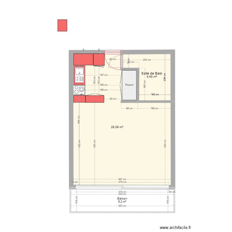 NEW01. Plan de 3 pièces et 39 m2