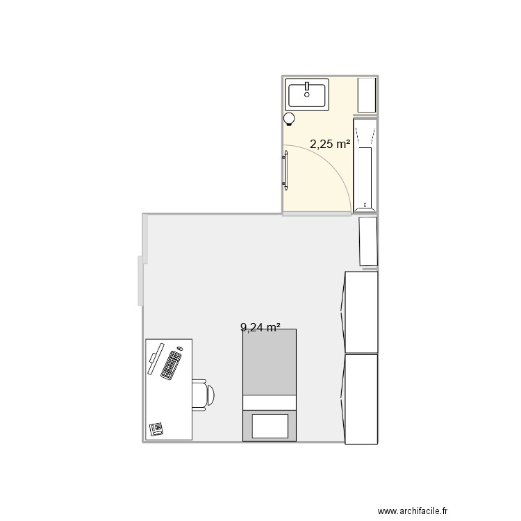 CHAMBRE . Plan de 2 pièces et 11 m2