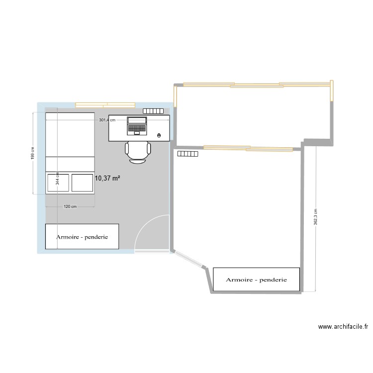 117chambres. Plan de 1 pièce et 10 m2