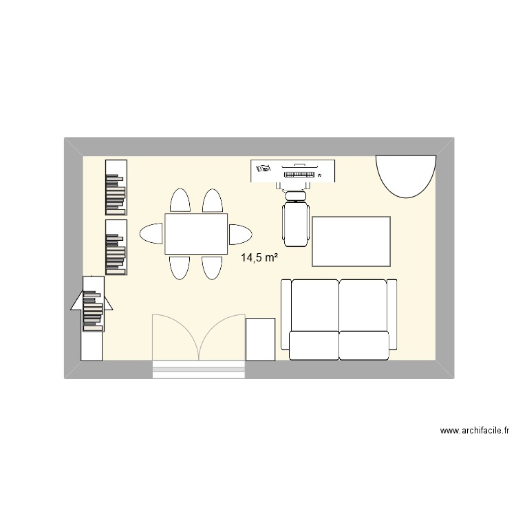 salon. Plan de 1 pièce et 15 m2