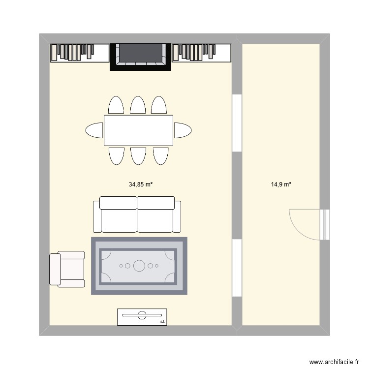 apart parisien . Plan de 2 pièces et 50 m2