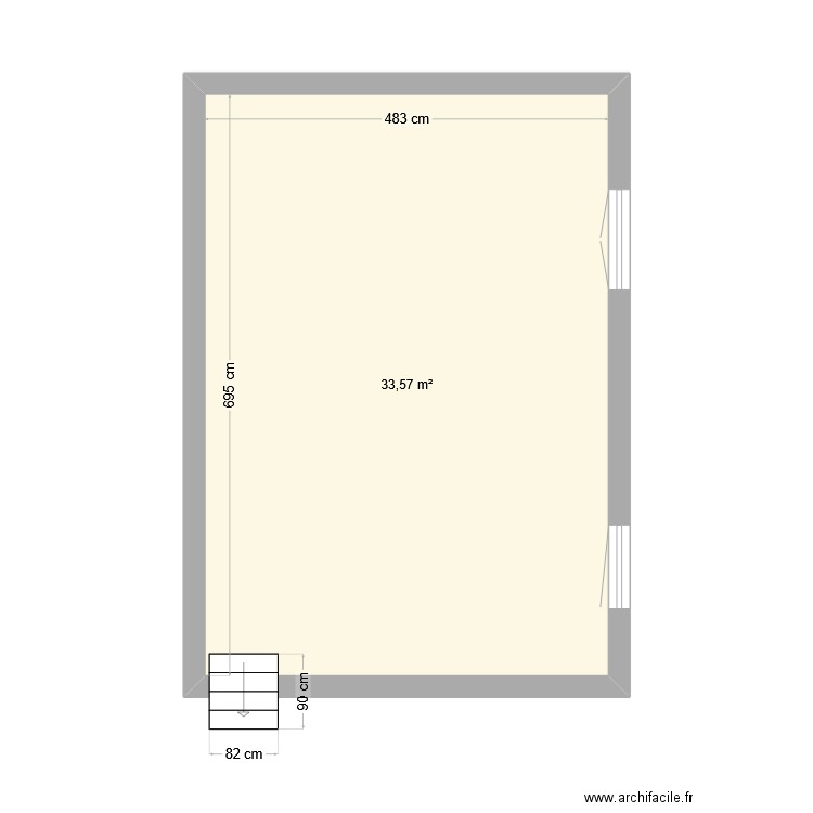 2 pièces cotes. Plan de 1 pièce et 34 m2