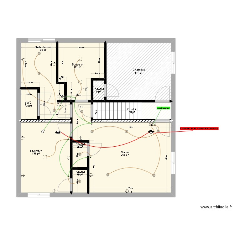 sous-sol maison élairage. Plan de 9 pièces et 78 m2