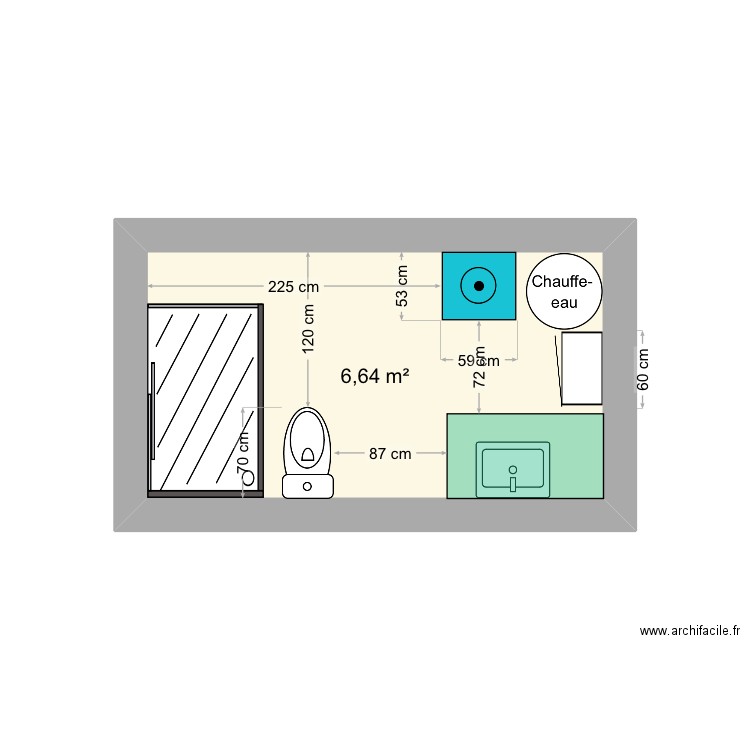 SDB 2. Plan de 1 pièce et 7 m2