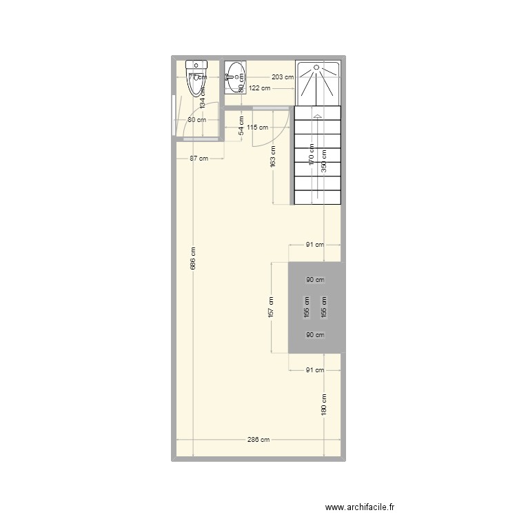 Duplex 1. Plan de 2 pièces et 19 m2