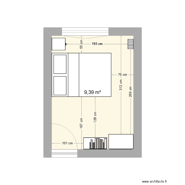 CHAMBRE MIMI. Plan de 1 pièce et 9 m2