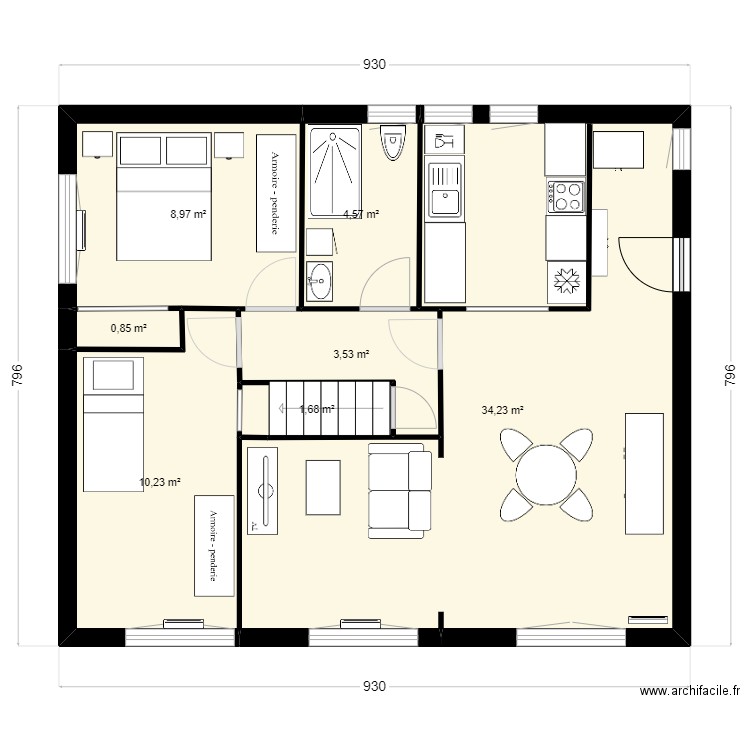 plan projet 3. Plan de 8 pièces et 64 m2