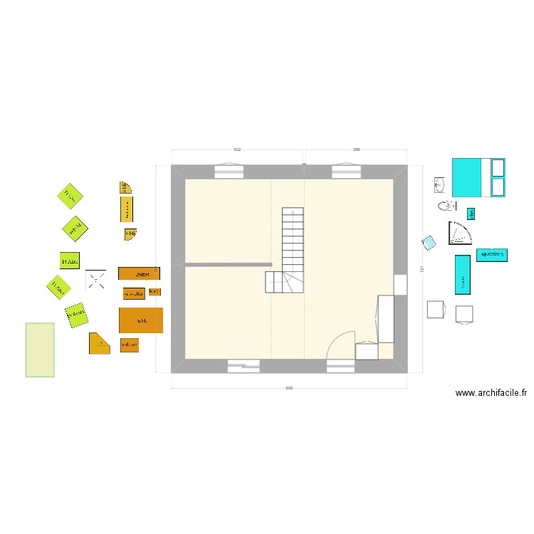 en face : essai 4. Plan de 1 pièce et 55 m2