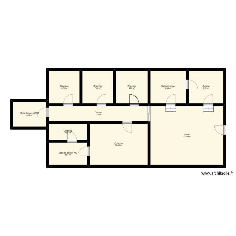 maison 3 chambres salon. Plan de 11 pièces et 122 m2