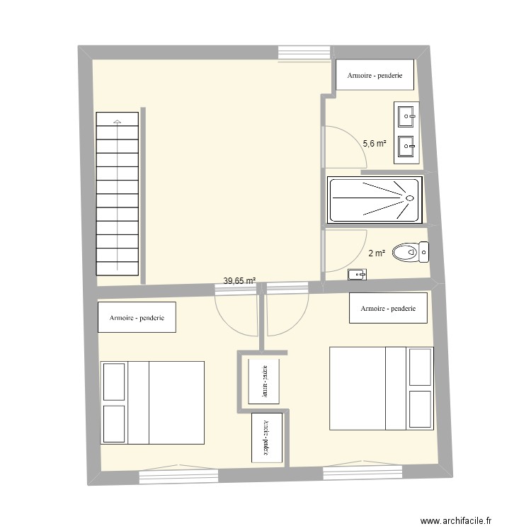 -1 bordeaux. Plan de 3 pièces et 47 m2