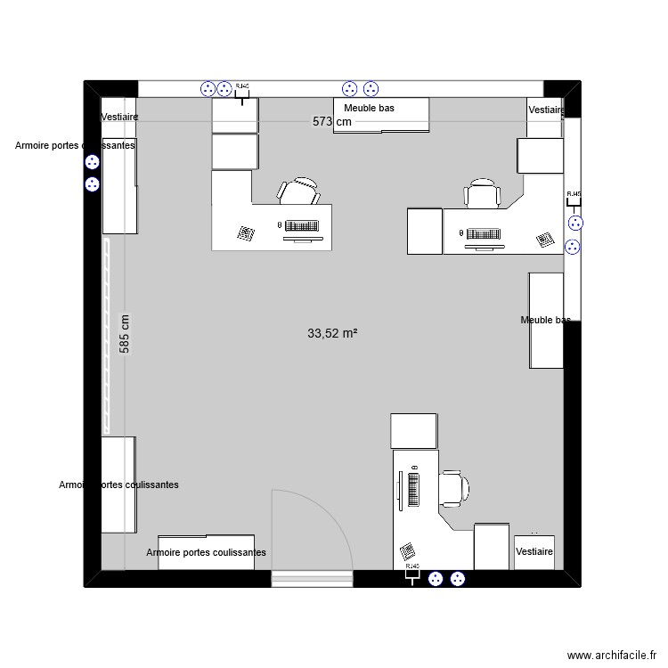 Salle CURY. Plan de 1 pièce et 34 m2