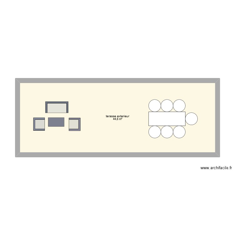 terasse exterieur fini. Plan de 1 pièce et 45 m2