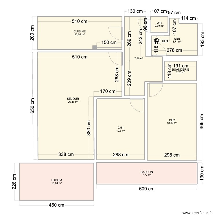 chesnay appart. Plan de 10 pièces et 94 m2