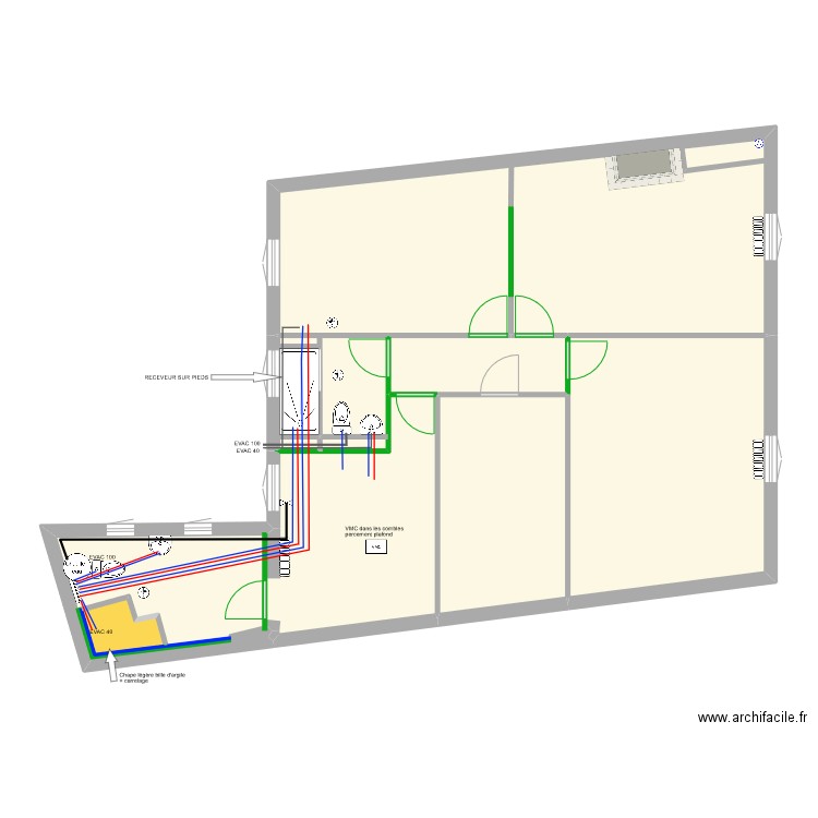 Buissiere plan plomberie/ VMC. Plan de 7 pièces et 103 m2