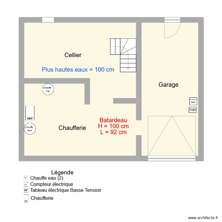 Champagne. Plan de 1 pièce et 56 m2