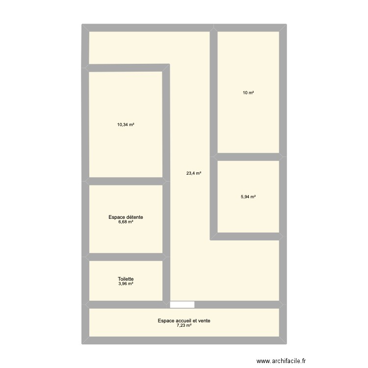 institut. Plan de 7 pièces et 68 m2