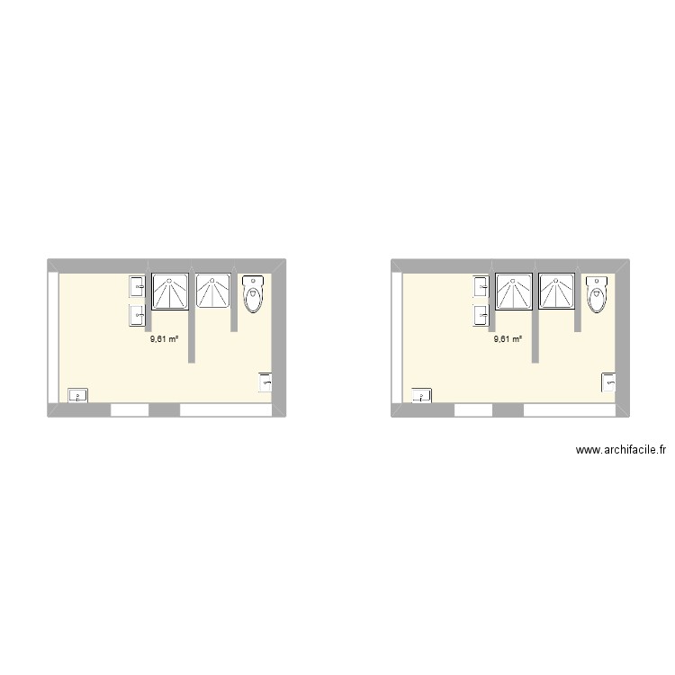 bloc sanitaire. Plan de 2 pièces et 19 m2